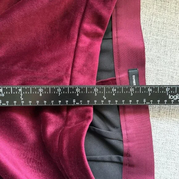 Express Editor High Rise Velvet Stretch Straight Ankle Pants Ruby Red SZ 14 - Picture 15 of 16